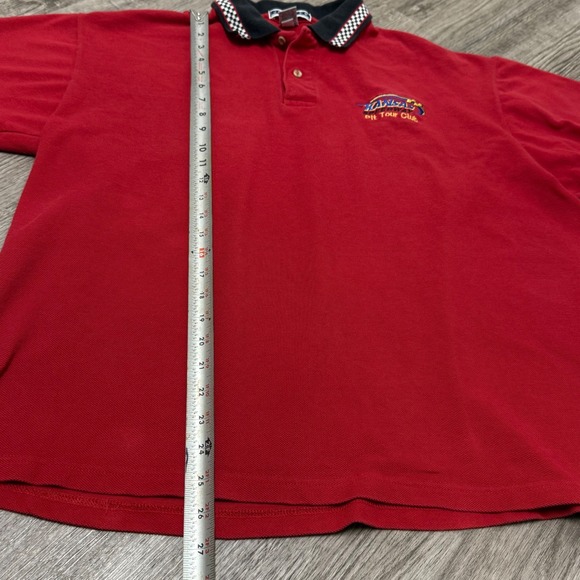 Vintage Jerzees Kansas Speedway Pit Tour Club Polo Shirt Red Mens XL Checkered - Picture 3 of 5